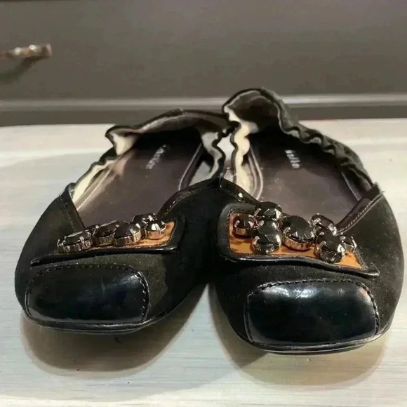 Calvin Klein black suede & leather rhinestone ballet flats shoes - Picture 5 of 12